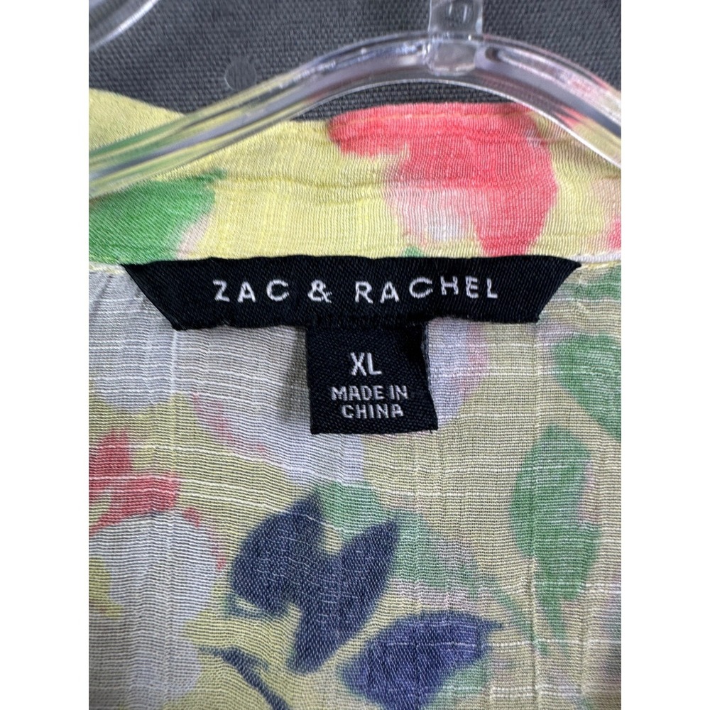 Zac & Rachel Yellow Floral Pintuck Button Split Neck‎ Blouse Top Women's size XL